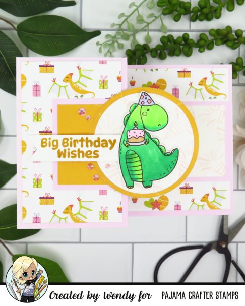 Dinosaur-birthday-card-for-girls-featuring-Pajama-Crafter-Stamp-set-Prehistoric-Birthday 